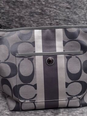 Coach Gray Signature Stripe Messenger Tote